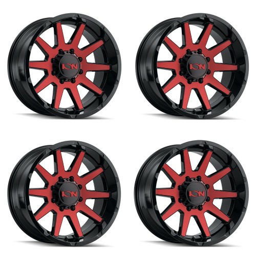 Set 4 18" Ion 143 18x9 Gloss Black Red Machined 6x5.5 Wheels 0mm Rims