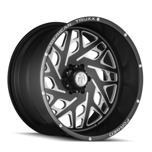 22" American Truxx Forged Aries 22x12 Black Milled 6x5.5 Wheel -44mm Lifted Rim
