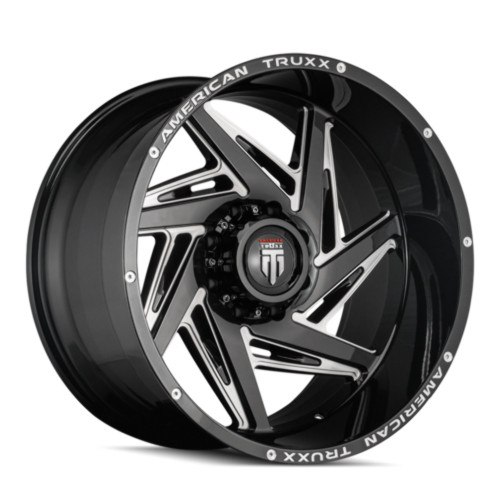 24" American Truxx Spiral 24x14 Black Milled 5x5.5 Wheel -76mm For Dodge Ram Rim
