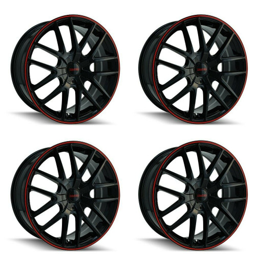 Set 4 20" Touren Tr60 20x8.5 Black Red Ring 5x115 5x120 Wheels 20mm Rims