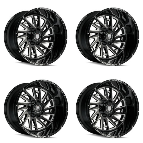 Set 4 22" American Truxx Blade 22x12 Black Milled 5x5.5 5x150 Wheels -44mm Rims