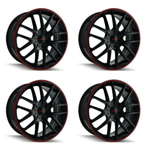 Set 4 16" Touren TR60 16x7 Black Red Ring 5x110 5x115 Wheels 42mm Rims