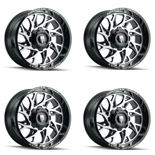 Set 4 20" American Truxx Destiny 20x9 Black Machined 6x135 6x5.5 Wheels 0mm Rims