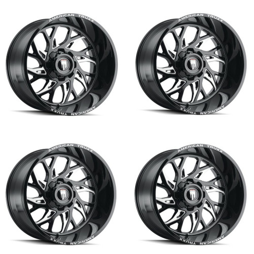 Set 4 24" American Truxx Destiny 24x14 Black Milled 8x6.5 Wheels -76mm Rims