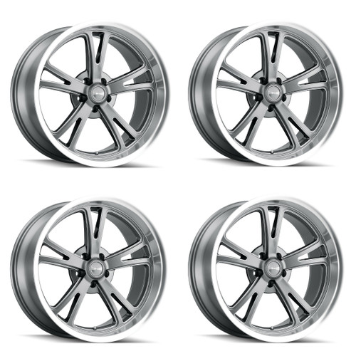Set 4 17" Ridler 606 17x8 Grey W Machined Lip 5x4.75 Wheels 0mm Rims