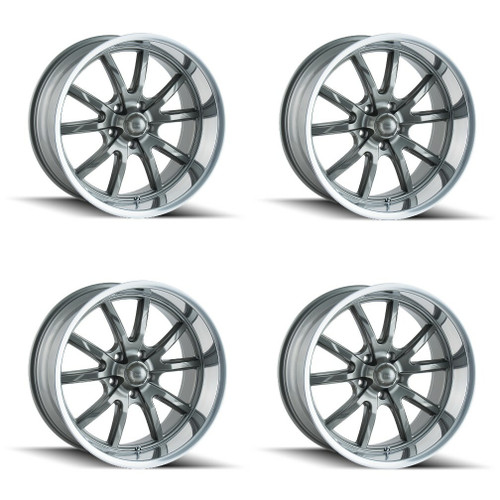 Set 4 18" Ridler 650 18x8 Grey Polished Lip 5x5 Wheel 0mm Rim For Jeep Chevy GMC