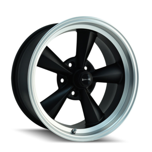 17" Ridler 675 17x8 Matte Black Machined Lip 5x4.5 Wheel 0mm For Ford Jeep Truck