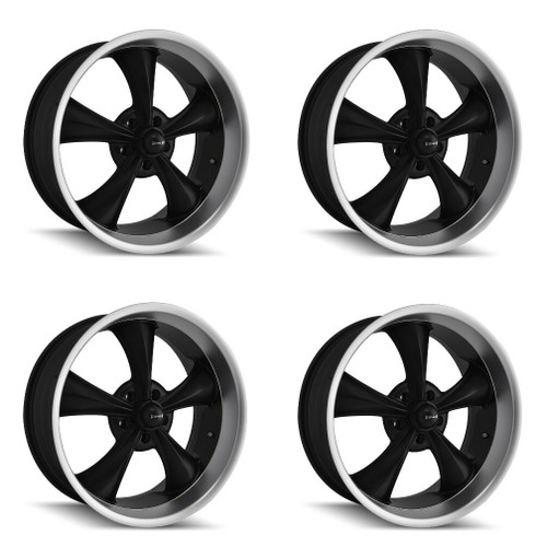 Set 4 17" Ridler 695 17x7 Matte Black Machined Lip 5x4.5 Wheels 0mm Rims