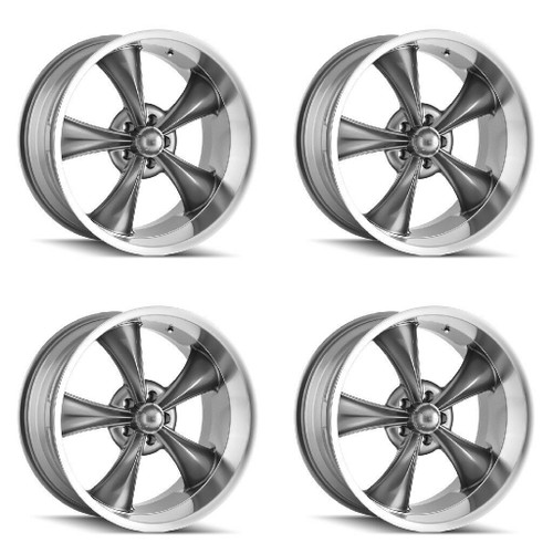 Set 4 18" Ridler 695 18x9.5 Grey With Machined Lip 5x4.5 Wheels 6mm Rims