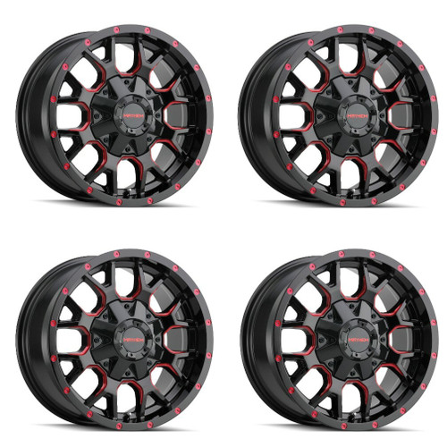 Set 4 20" Mayhem Warrior 20x9 Black Prism Red 5x5 5x5.5 Wheels 0mm Truck Rims