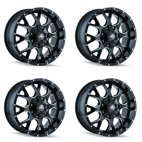 Set 4 17" Mayhem Warrior 17x9 Black Milled 5x5 5x5.5 Wheels -12mm Lifted Rims