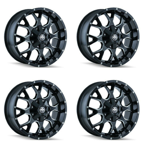 Set 4 17" Mayhem Warrior 17x9 Black Milled 5x5 5x5.5 Wheels -12mm Lifted Rims