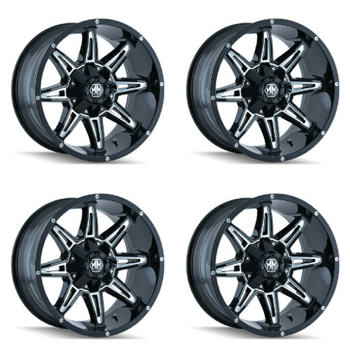 Set 4 18" Mayhem Rampage 18x9 Black Milled 8x180 Wheels 18mm For Chevy GMC Rims