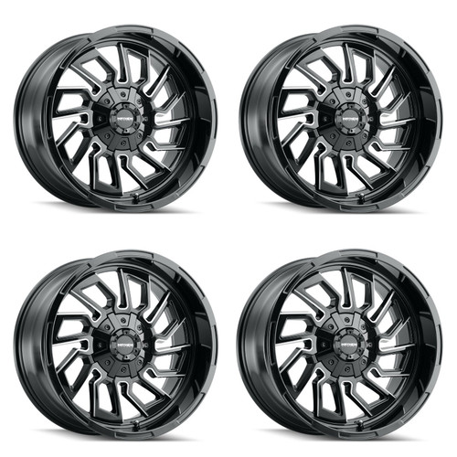 Set 4 22" Mayhem FlyWheels 22x10 Black Milled 8x6.5 Wheels -19mm Lifted Rims