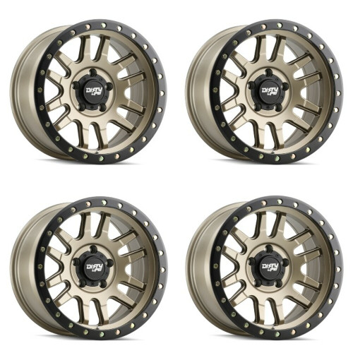 Set 4 17" Dirty Life Canyon Pro 17x9 Satin Gold W Simulated Ring 5x5 -12mm Rims