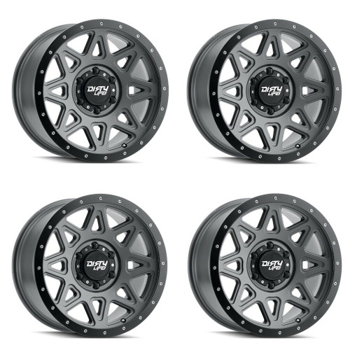 Set 4 17 Dirty Life Theory 17x9 Matte Gunmetal W Simulated Ring 6x5.5 Rims -12mm