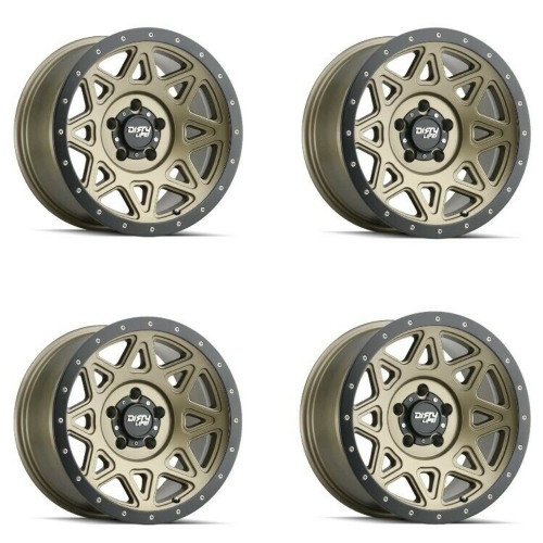 Set 4 17" Dirty Life Theory 17x9 Matte Gold W Simulated Ring 5x5 Wheels -12mm