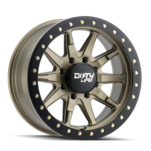 17" Dirty Life Dt-2 17x9 Satin Gold Simulated Ring 5x5 Wheel -12mm For Jeep Rim
