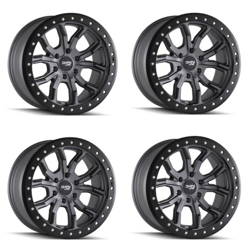 Set 4 17" Dirty Life DT-1 17x9 Matte Gunmetal W Simulated Ring 5x5 Wheels -12mm