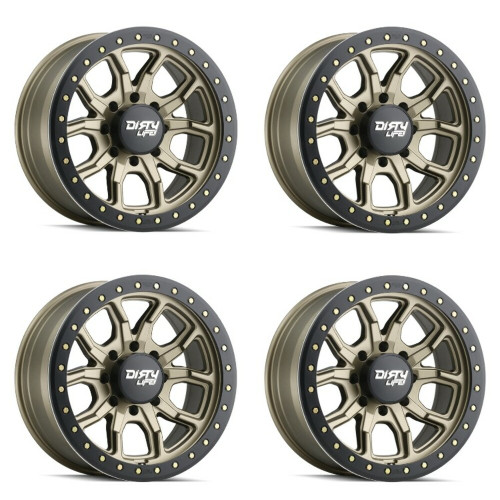 Set 4 17" Dirty Life DT-1 17x9 Satin Gold W Simulated Ring 5x5 Wheels -38mm Rims