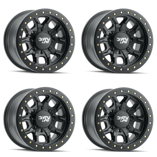 Set 4 17" Dirty Life DT-1 17x9 Matte Black W Simulated Ring 5x5 Wheels -38mm