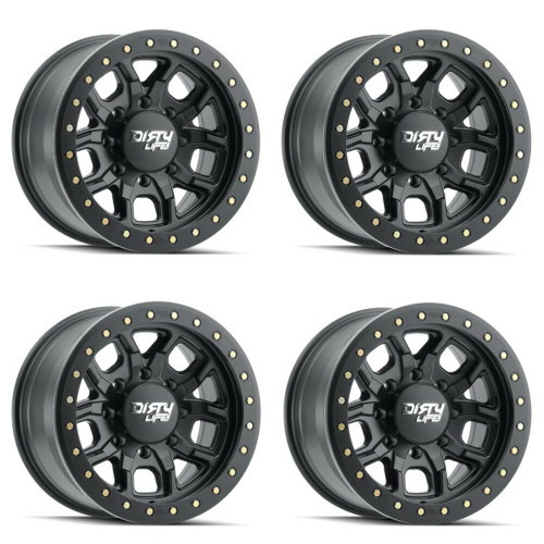 Set 4 17" Dirty Life Dt-1 17x9 Matte Black W Simulated Ring 5x5 Wheels -12mm
