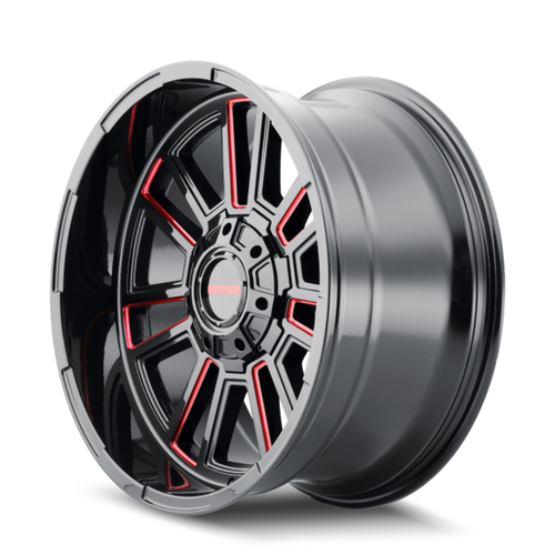 20" Mayhem Apollo 20x10 Black Prism Red 8x6.5 Wheel -19mm For Chevy GMC Ram Rim