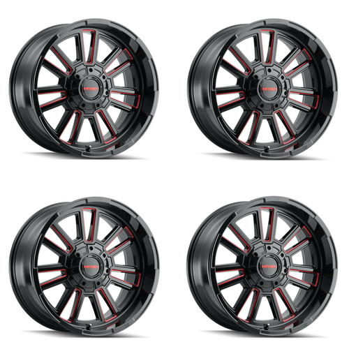 Set 4 20" Mayhem Apollo 20x9 Black W Prism Red 8x6.5 Wheels 0mm For Chevy GMC