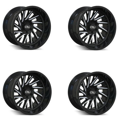Set 4 22" Cali Off-Road Purge 22x12 Gloss Black Milled Spokes 6x5.5 Wheels -51mm