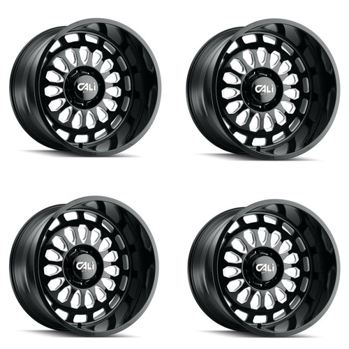 Set 4 20" Cali Off-Road Paradox 20x12 Gloss Black Milled Spokes 6x135 Rims-51mm