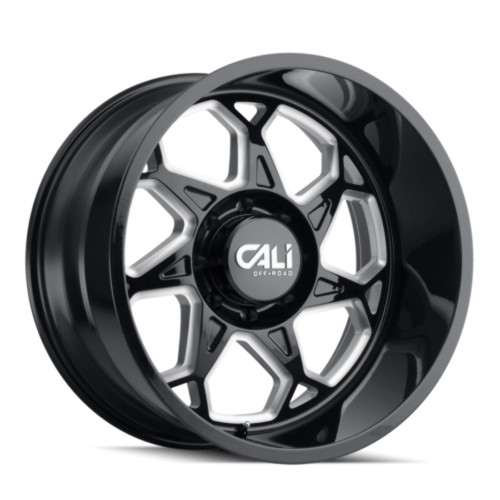 22" Cali Off-Road Sevenfold 22x12 Gloss Black Milled 6x5.5 -51mm Lifted Wheel