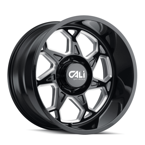 Set 4 22" Cali Off-Road Sevenfold 22x12 Gloss Black Milled 8x6.5 -51mm Wheels