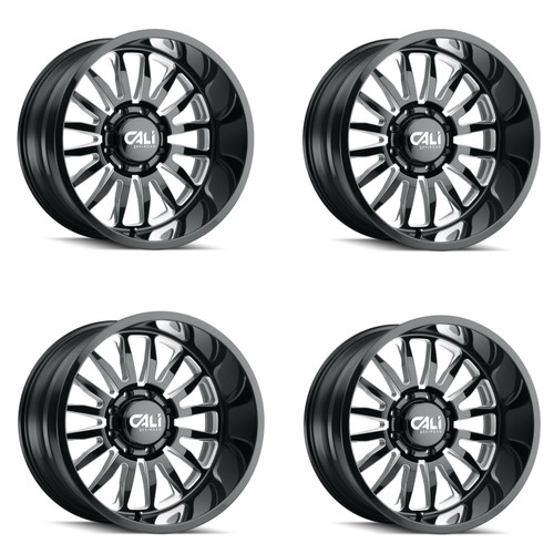 Set 4 22" Cali Off-Road Summit 22x10 Gloss Black Milled Spokes 8x6.5 Wheels 0mm Set 4 22" Cali Off-Road Summit 22x10 Gloss Black Milled Spokes 8x6.5 Wheels 0mm