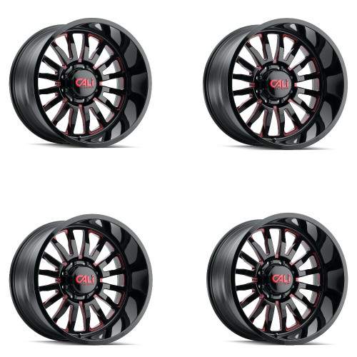 Set 4 22" Cali Off-Road Summit 22x12 Black Prism Red 8x180 Wheels -51mm Rims
