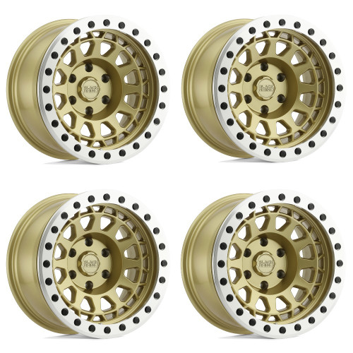 Set 4 Black Rhino PRimsm Beadlock 17x8.5 5x5 Gold Machined Ring Wheels 17" -38mm