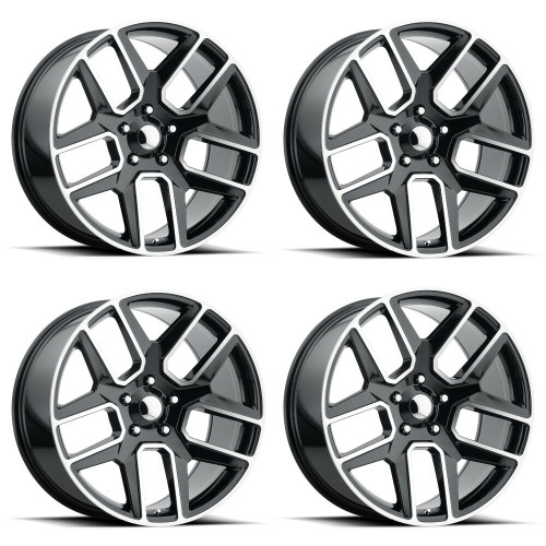 Set 4 Performance Replicas PR192 22x10 5x5.5 Black Machined Wheels 22" 25mm