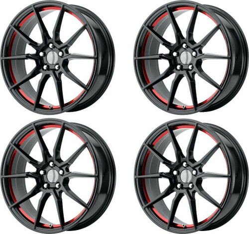 Set 4 Performance Replicas PR193 18x9 5x4.5 Black Red Machined Wheels 18" 30mm