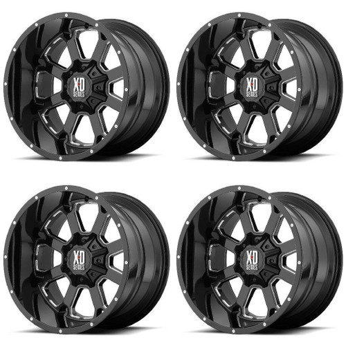 Set 4 XD XD825 Buck 25 20x9 5x150 Gloss Black Milled Wheels 20" 25mm Rims