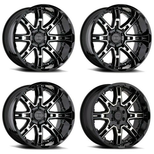 Set 4 Level 8 Slingshot 20x11.5 8x170 Black W/ Machined Face Wheels 20" -44mm