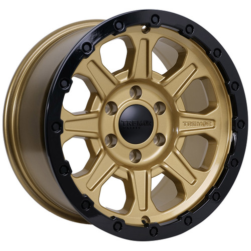 Set of 4 Tremor 103 Impact 17x8.5 6x135 0mm Gold Gloss Black Lip Offroad Wheels