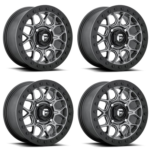 Set 4 Fuel UTV D919 Tech Beadlock 15x10 4x156 Gun Metal Black Wheels 15" 0mm