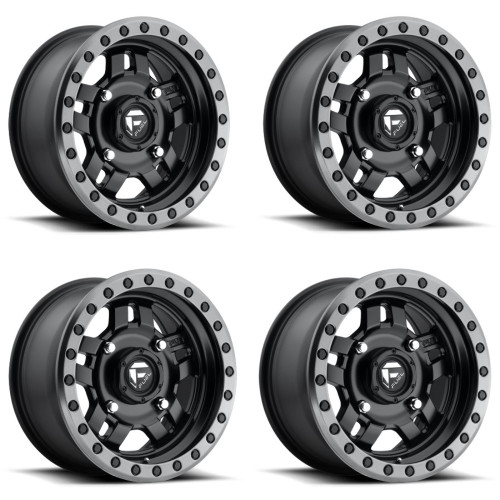 Set 4 14" Fuel UTV D557 Anza 14x7 4x156 Matte Black Gunmetal Ring Wheels 38mm