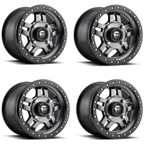Set 4 15" Fuel UTV D558 Anza 15x7 4x156 Gunmetal Black Bead Ring Wheels 13mm Rim