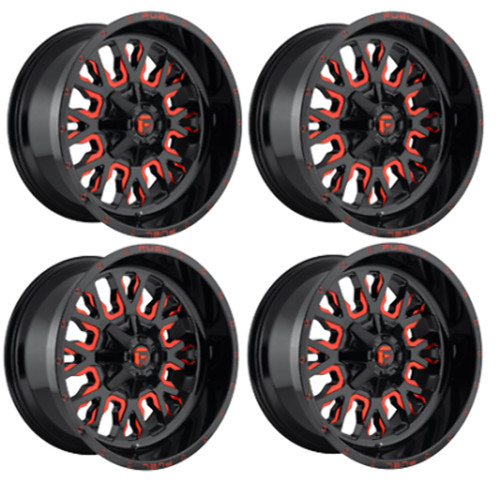 Set 4 Fuel  D612 Stroke 20x9 6x135 6x5.5 Black Red Tinted Clear Wheels 20" 20mm