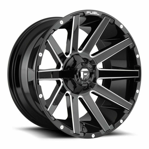 Set 4 24" Fuel D615 Contra 24x12 5x5 5x5.5 -44mm Wheels Gloss Black Milled Rims Set 4 24" Fuel D615 Contra 24x12 5x5 5x5.5 -44mm Wheels Gloss Black Milled Rims