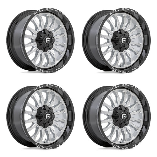 Set 4 20" Fuel D798 Arc 20x10 8x6.5 Silver Brushed Face Milled Black -18mm Rims