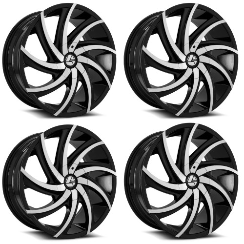Set 4 28" Azara AZA-503 Gloss Black & Machined Wheels 28x9.5 5x115 5x120 15mm