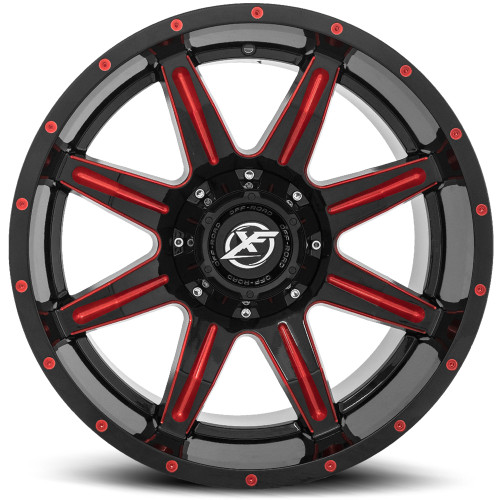 20" XF Off-Road XF-215 Gloss Black Red Milled Wheel 20x10 5x5.5 5x150 -24mm Rim