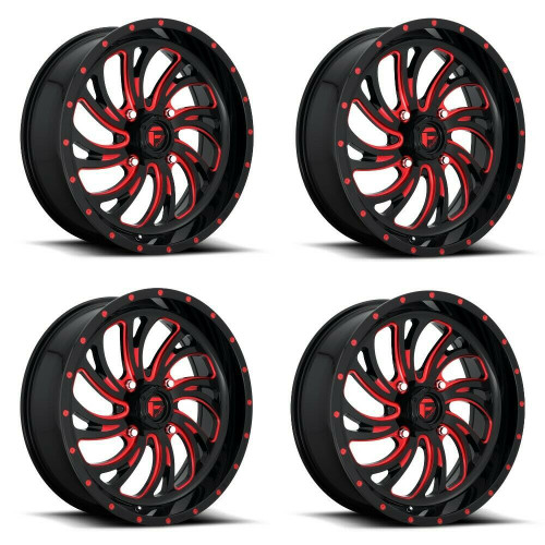 Set 4 Fuel UTV D642 Kompressor 18x7 4x156 Black Red Tinted Clear Wheels 18" 13mm