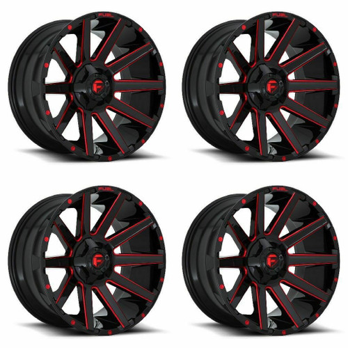 Set 4 20" Fuel D643 Contra 20x10 6x135 6x5.5 -19mm Wheels Black Red Clear Rims